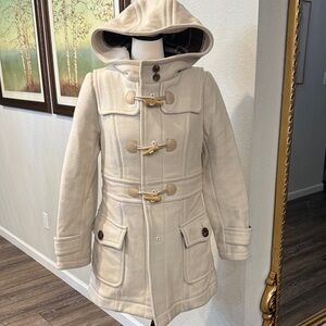 Authentic Burberry Blue Label Cream Hooded Toggle Trench Coat